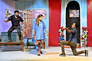 Artists performing in a drama “Very Good ” presented jointly by the Arts Council of Pakistan Karachi and Larkana during the Sindh Drama Festival 2026 at Z.A. Bhutto Open-Air Theatre Arts Council