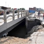 A damaged bridge on the Rice Canal in Nazar Colony poses a risk of accidents and requires the attention of the concerned authorities