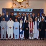 Federal Minister for National Heritage and Culture Aurangzeb Khan Khichi and Balochistan Minister for Home and Tribal Affairs Zia Ullah Langau pose for a group photograph with representatives of civil society organizations at the conclusion of a high-level consultative session on regional realities, regulatory environment and strategic alignment, hosted by PPAF in collaboration with CoE-CVE Balochistan