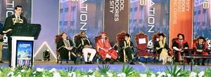 Chairman Senate Syed Yousaf Raza Gilani addresses as chief guest at the convocation of Beaconhouse International College.