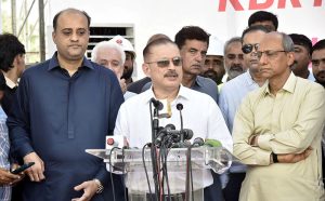 Senior Sindh Minister for Information, Transport and Mass Transit Sharjeel Inam Memon inaugurates the Mosamiat Flyover