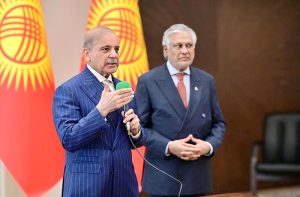 Prime Minister Muhammad Shehbaz Sharif addressing the agreement signing ceremony between Pakistan and Kyrgyzstan for enhancing bilateral trade to 200 million USD.