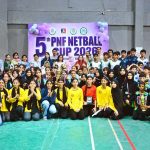 A group photo of all Net ball team players during closing ceremony of 5th PNF net ball cup 2026 at Hyderabad club