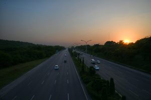 An attractive view of sunset, over Srinagar Highway in the federal capital