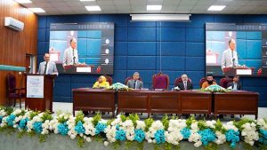 Federal Minister for Planning, Development and Special Initiatives Ahsan Iqbal addresses the inaugural session of an international conference on “Education, Research and Action” at Allama Iqbal Open University.