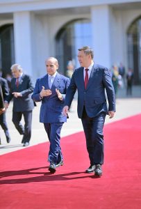 President of the Kyrgyz Republic Sadyr Nurgozhoevich Japarov seeing off Prime Minister Muhammad Shehbaz Sharif upon his departure from Bishkek.