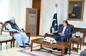 Acting President Syed Yousuf Raza Gilani in a meeting with former Federal Minister and Senator Noor-ul-Haq Qadri.