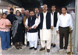 Federal Minister for National Heritage and Culture Aurangzeb Khan Khichi inaugurates the “Saqi Nama” painting exhibition, featuring works by artists Geytee Ara, Lubna Jehangir and Zara Haider Babry, at Lok Virsa Heritage Museum, exhibition pays tribute to philosopher-poet Allama Muhammad Iqbal.