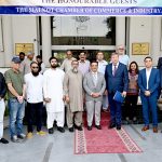 EU Ambassador to Pakistan Raimundas Karoblis, President Sialkot Chamber of Commerce and Industry Syed Ahtisham Gilani, President Women’s Chamber of Commerce Dr. Maryam Noman and members of the business community pose for a group photograph at SCCI