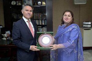 Ambassador of Portugal in Pakistan, Paulo Miguel Guedes Domingues meeting with Acting Managing Director of Associated Press of Pakistan (APP) Sabeen Usman Khattak at APPC Headquarters.
