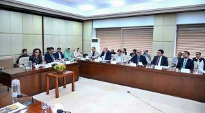 Federal Minister for Climate Change and Environmental Coordination Dr. Musadik Malik addresses a meeting of the Senate Standing Committee on Climate Change and Environmental Coordination.