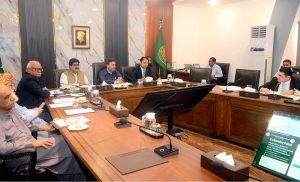 Senator Rana Mahmood-ul-Hassan presides over a meeting of the Senate Standing Committee on Cabinet Secretariat at the Sindh Secretariat.