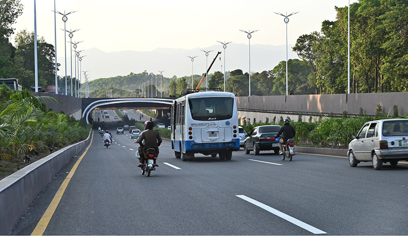 A view of the Park Road Underpass, also known as the Margalla Enclave Underpass, after being opened to traffic in the federal capital