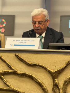 Federal Minister for National Food Security and Research, Rana Tanveer Hussain, addressing the high-level session on "FAO and the Pandemic Fund: Building Robust Animal Health Systems and Sustainable Solutions to Prevent the Next Pandemic" at FAO Headquarters