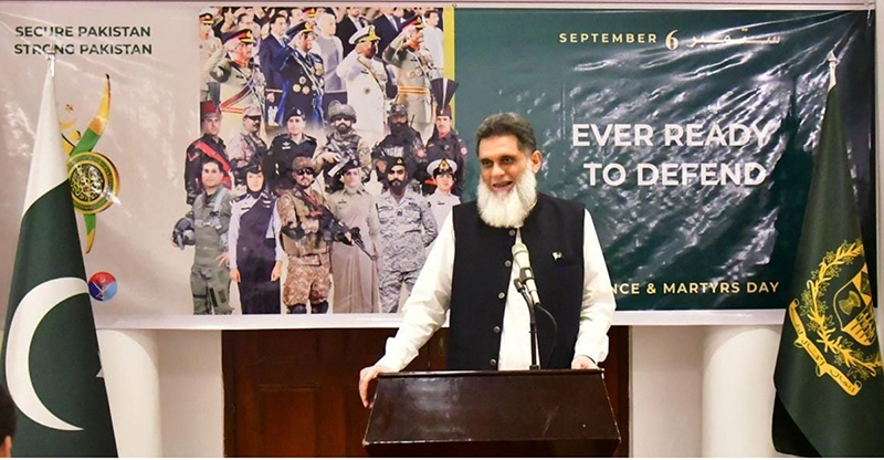 Ambassador Ubaid-ur-Rehman Nizamani addressing the Defence and Martyrs Day Ceremony at Pakistan Embassy