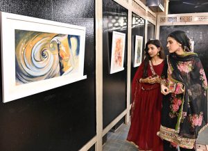 Federal Minister for National Heritage and Culture Aurangzeb Khan Khichi inaugurates the “Saqi Nama” painting exhibition, featuring works by artists Geytee Ara, Lubna Jehangir and Zara Haider Babry, at Lok Virsa Heritage Museum, exhibition pays tribute to philosopher-poet Allama Muhammad Iqbal.