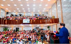 Federal Minister for Railways Muhammad Hanif Abbasi inaugurated the upgraded auditorium at Pir Mehr Ali Shah Arid Agriculture University, completed in record time. He reaffirmed that Pakistan is a nuclear power and no one can cast an evil eye on the country, stressing national unity and Pakistan-first thinking