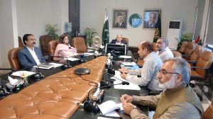 Federal Minister for National Food Security and Research, Rana Tanveer Hussain, chairs a meeting with the Olive Culture Project team, led by Project Head Dr. Muhammad Tariq, to review the project's progress and measures for developing a comprehensive national olive value chain in the federal capital.