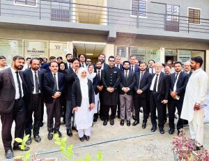 Parliamentary Secretary for Information & Broadcasting, Barrister Danyal Chaudhry inaugurates the newly constructed Chaudhry Zamurd Hussain Block at Rawalpindi Kachehri alongside Rawalpindi Bar Association President Tariq Mehmood Sajid Awan, and other office-bearers.