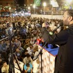Federal minister for National health services Mustafa Kamal addressing to public meeting during defense day at Koh-e-Noor Chowk