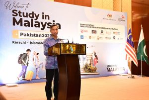 Consul General of Malaysia in Karachi Mohd Younus Ibrahim visiting stalls established in 'The Study in Malaysia Education Fair Pakistan 2026" at a local hotel