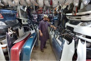 Vendor display a wide range of second-hand auto spare parts at Shoba Bazaar, bustling market, known for its affordable vehicle parts, draws customers looking for budget-friendly alternatives to new spare parts