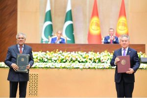 Prime Minister Muhammad Shehbaz Sharif witnesses a ceremony of exchange of MoUs in various sectors between Pakistan and Kyrgyzstan, in Yntymak-Ordo (Palace of Unity).