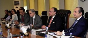 Federal Minister for Finance & Revenue, Senator Muhammad Aurangzeb chairing the meeting to review progress on the closure of PASSCO and USC, at Finance Division.