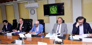Federal Minister for Finance and Revenue, Senator Muhammad Aurangzeb, chairing a meeting of the Economic Coordination Committee (ECC) at the Finance Division.