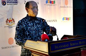 Malaysian High Commissioner Dato’ Mohammad Azhar Mazlan addresses the opening ceremony of the “Visit Malaysia 2026: Tourism and Gastronomy Festival,” organized in collaboration with Serena Hotels to mark Malaysia’s 69th National Day.