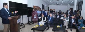 Sindh Chief Minister Syed Murad Ali Shah addresses the ceremony held at the Government Special Education and Rehabilitation Complex, Gulistan-e-Jauhar, during the symbolic inauguration of 49 Digital Classrooms, 20 Satellite Schools across Sindh, and the Sign Language Teachers' Training Programme.
