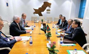 Federal Minister for National Food Security and Research, Rana Tanveer Hussain, in a high-level meeting with Bangladesh's Minister of Environment, Forest and Climate Change, Abdul Awal Mintoo, and Minister of State for Fisheries and Livestock, Sultan Salauddin Tuku, on the sidelines of the FAO Global Conference for Actions on One Health in Agrifood Systems in Rome.