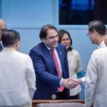 Leader of delegation of senate of Pakistan Senator Abdul Qadir being welcomed by president of the senate of Philippines while witnessing the proceedings of the house