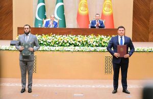 Prime Minister Muhammad Shehbaz Sharif witnesses a ceremony of exchange of MoUs in various sectors between Pakistan and Kyrgyzstan, in Yntymak-Ordo (Palace of Unity).