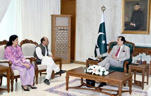 Acting President Syed Yousuf Raza Gilani in a meeting with Dr Muhammad Shahid Amin Khan, World Chairman and Ambassador at Large, International Human Rights Commission, at Aiwan-e-Sadr.