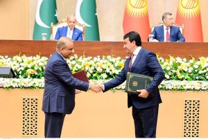 Prime Minister Muhammad Shehbaz Sharif witnesses a ceremony of exchange of MoUs in various sectors between Pakistan and Kyrgyzstan, in Yntymak-Ordo (Palace of Unity).