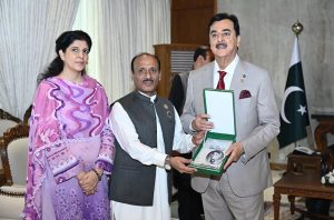 Acting President Syed Yousuf Raza Gilani in a meeting with Dr Muhammad Shahid Amin Khan, World Chairman and Ambassador at Large, International Human Rights Commission, at Aiwan-e-Sadr.