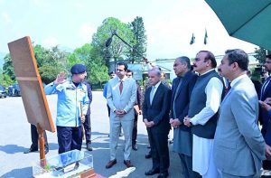 Prime Minister Muhammad Shehbaz Sharif being briefed on Green Mobility Initiative of Islamabad Capital Territory Police.