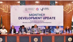 Federal Minister for Planning, Development and Special Initiatives, Ahsan Iqbal presenting the key economic and development indicators during the September 2026 Monthly Development Update.