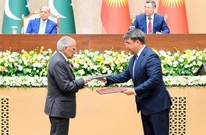 Prime Minister Muhammad Shehbaz Sharif witnesses a ceremony of exchange of MoUs in various sectors between Pakistan and Kyrgyzstan, in Yntymak-Ordo (Palace of Unity).