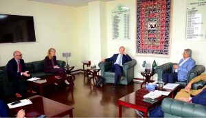 Federal Minister for Human Rights Senator Azam Nazeer Tarar meets with Mr. Thomas Rachel, Federal Government Commissioner for Freedom of Religion or Belief, Germany, at the Ministry of Human Rights, German Ambassador to Pakistan H.E. Ms. Ina Lepel is also present