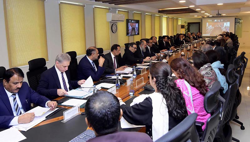 Federal Minister for Finance and Revenue, Senator Muhammad Aurangzeb, chairing a meeting of the Economic Coordination Committee (ECC) at the Finance Division