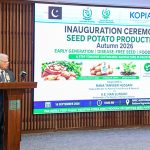 Federal Minister for National Food Security & Research, Rana Tanveer Hussain, addressing the inauguration ceremony of the Potato Seed Production Program at NARC
