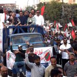 Chairman Muttahida Qaumi Movement-Pakistan (MQM-P) Khalid Maqbool Siddiqui and others lead a ‘Qaumi March’ rally at Quaid’s Mausoleum