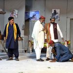 Artists perform the Sindhi drama “Sikraat,” jointly presented by the Arts Council of Pakistan Karachi and Larkana, during the Sindh Theatre Festival 2026 at the Z.A. Bhutto Open-Air Theatre, Arts Council Larkana