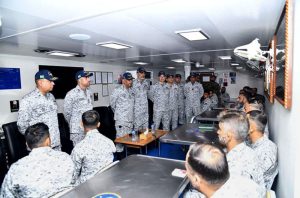 Chief of the Naval Staff Admiral Naveed Ashraf being received onboard PN Ship during Exercise SEASPARK 2026