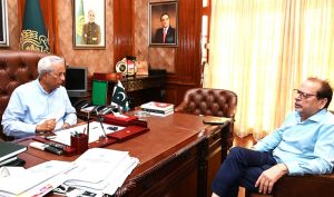 President of the Arts Council of Pakistan Ahmed Shah meets with Sindh Governor Syed Muhammad Nihal Hashmi at Governor House