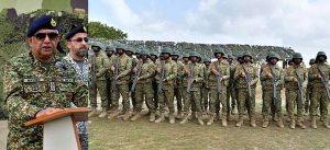 Chief of the Naval Staff Admiral Naveed Ashraf addressing troops at Creeks Area during Exercise SEASPARK 2026