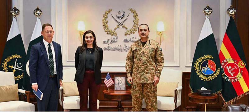 A delegation of the U.S. Afghanistan War Commission, led by its Co-Chairs Ms. Shamila N. Chaudhary and Dr. Colin F. Jackson, called on Field Marshal Syed Asim Munir, NI (M), HJ, Chief of Army Staff and Chief of Defence Forces (COAS & CDF), at General Headquarters (GHQ)