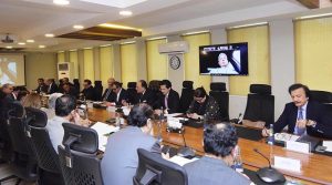 Federal Minister for Finance and Revenue, Senator Muhammad Aurangzeb, chairing a meeting of the Economic Coordination Committee (ECC) at the Finance Division